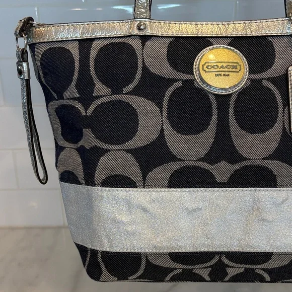 Coach Y2K Vintage Denim Jacquard Signature Stripe Tote
